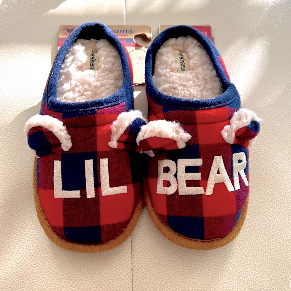 Dearfoams Kids Lil Bear Unisex Slippers Bear 🐻 NWT Cozy Sherpa Lounge